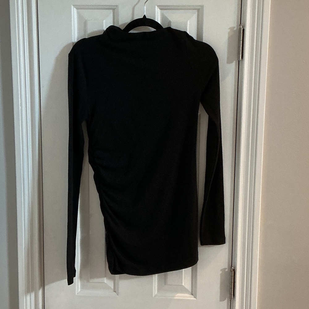 Modern Citizen Black Asymmetrical Long Sleeve Ruched Side Top